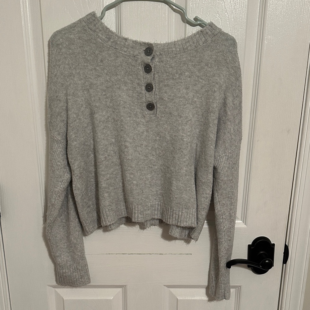 American Eagle Outfitters Gray Henley Sweater